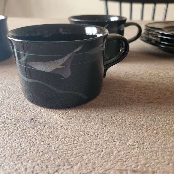 Mikasa Galleria Opus Black FK 701 Mug & Saucer Plate set Floral lot lilies 4 - Picture 7 of 7